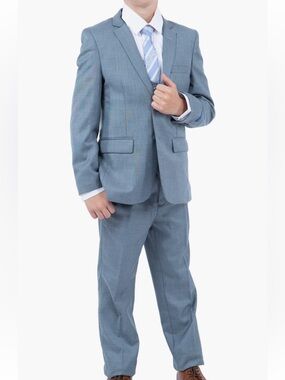 Perry Ellis Kids Smoke Blue Five-Piece Sharkskin Suit with Vest Size 7